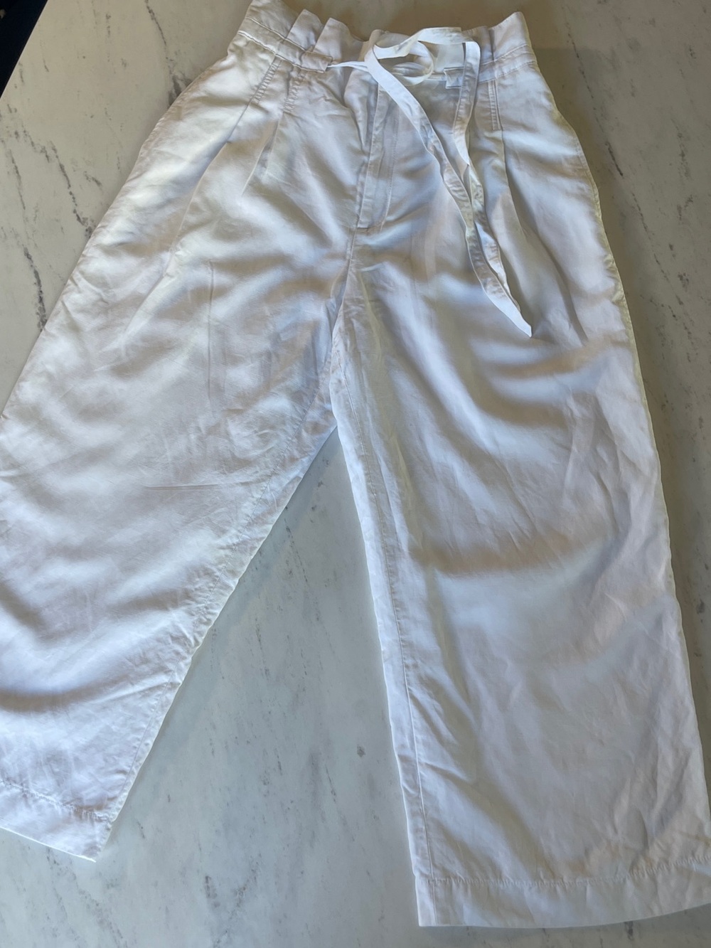White Wide-Leg Linen Blend Pants Club Monaco